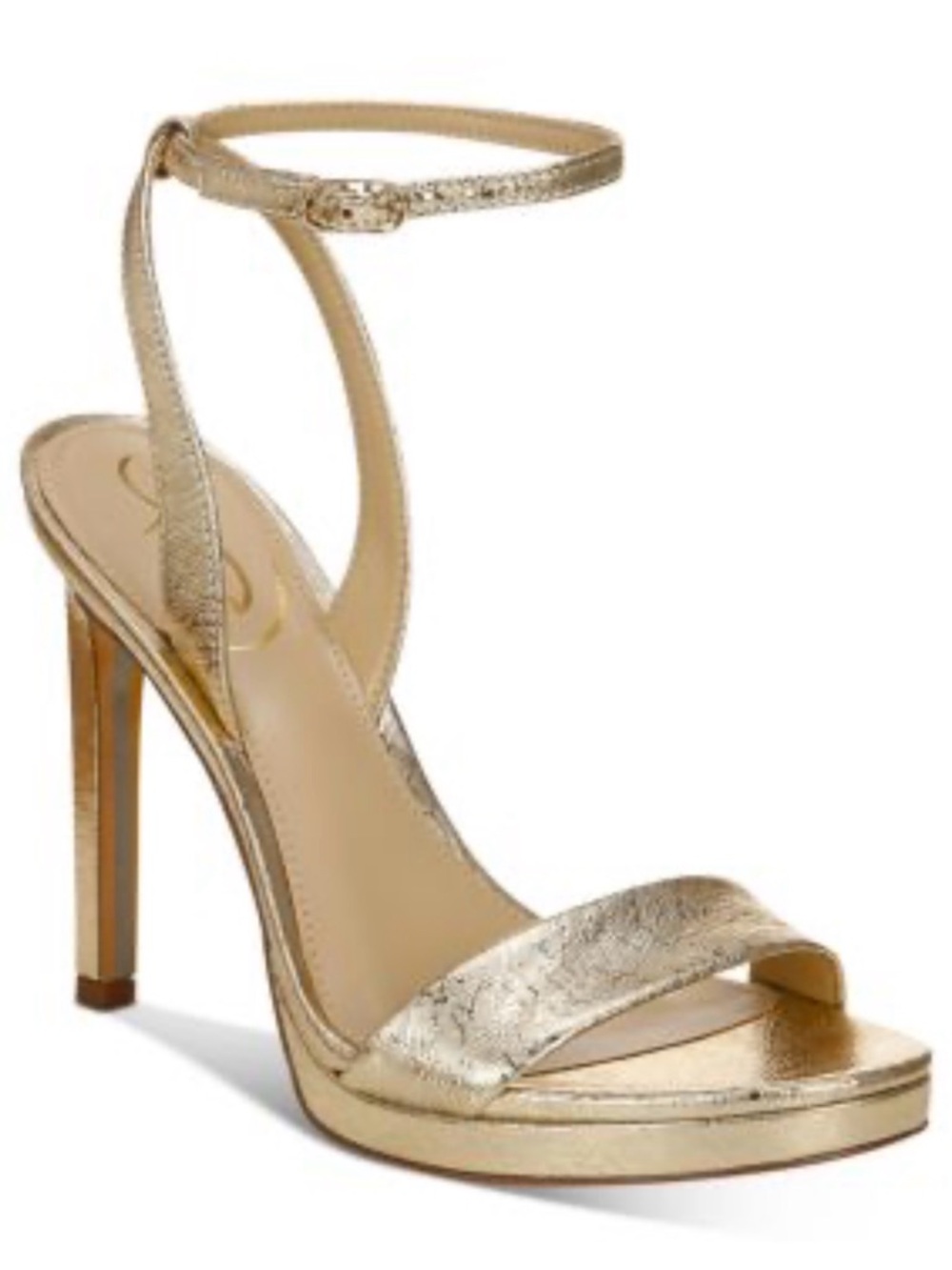 Sam Edelman Metallic Gold Ankle-Strap High Heels - Picture 2 of 5